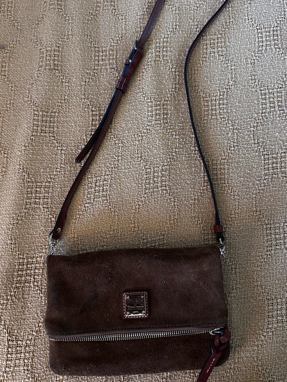 Dooney & Bourke Brown Suede Crossbody Bag with Adjustable Strap